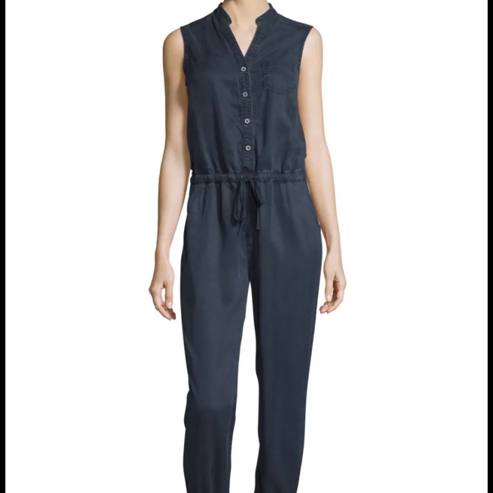 Adriano Goldschmeid Frances Button-Front Cropped Jumpsuit, Navy